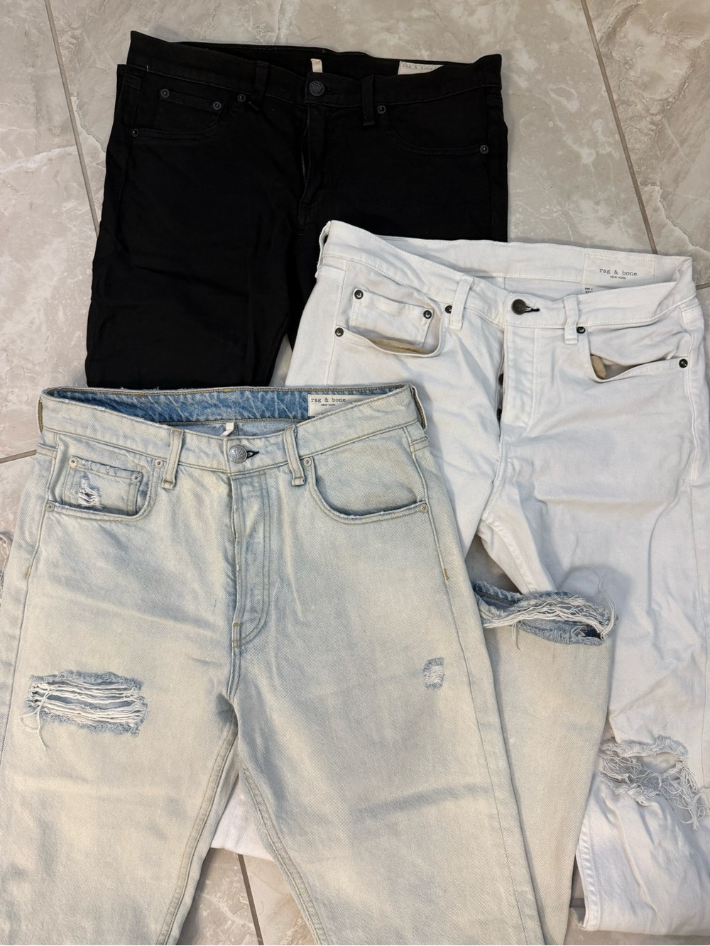 rag & bone Women Boyfriend Jeans bundle — Black, White & Light Washed Blue